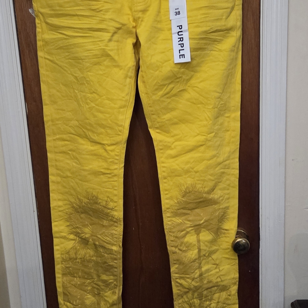Purple-Brand Jeans - Dandelion Palms Print - Yellow - P001-DNPP323